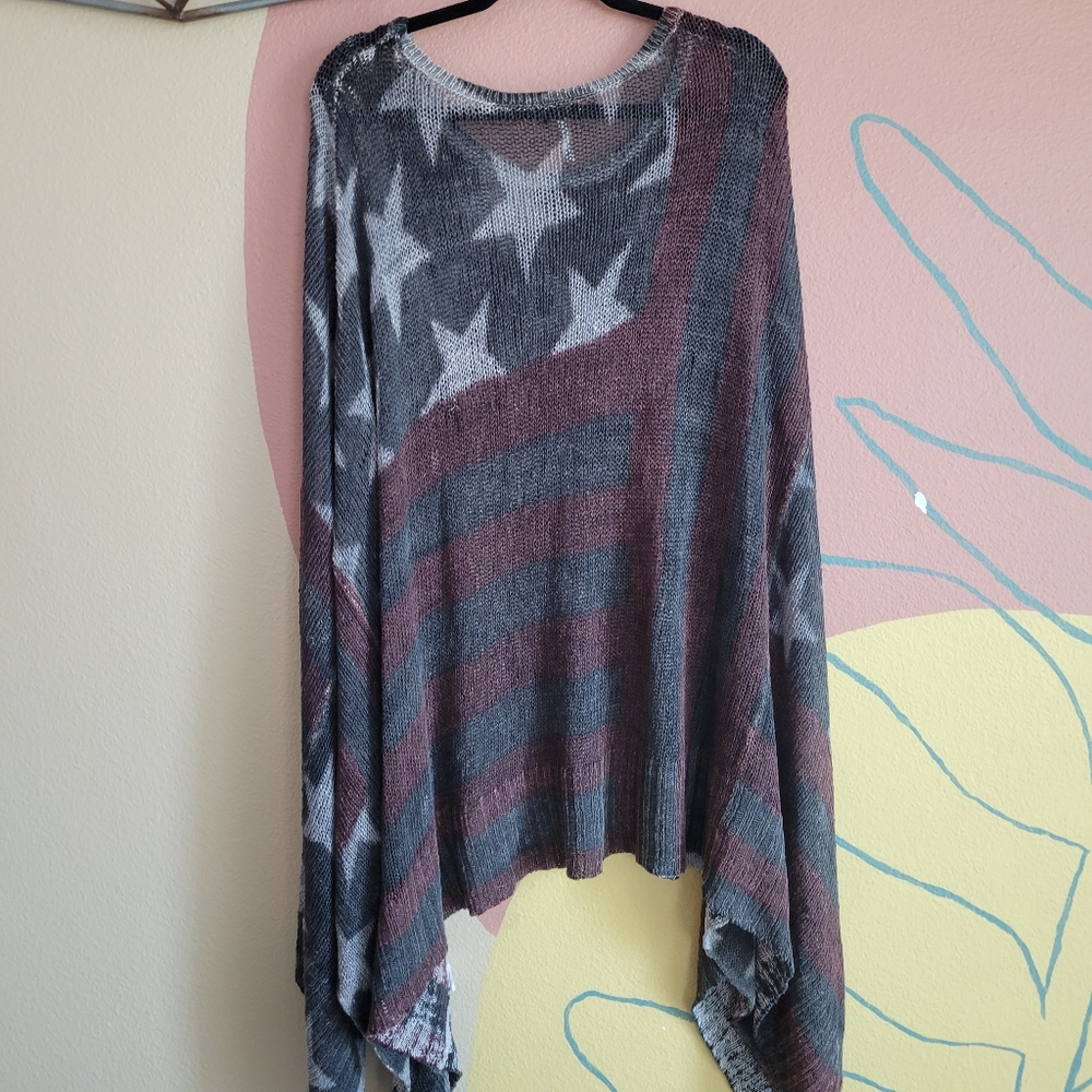Super Rare Free People Broad Stripes and Bright Stars Poncho OS - Picture 9 of 12